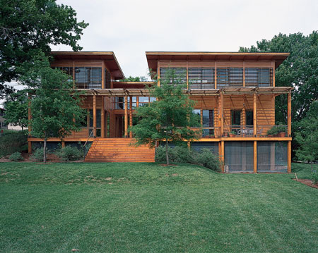 The husband and wife team of professional architects designed their home as a modern expression of Japanese grid organization.